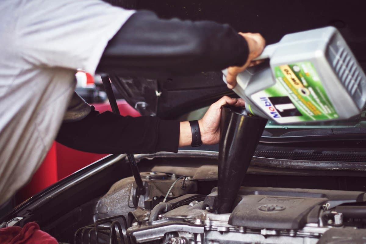 A vehicle receiving careful attention in a workshop